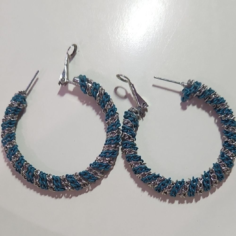 Elegant Silver and Blue Hoop Earrings
